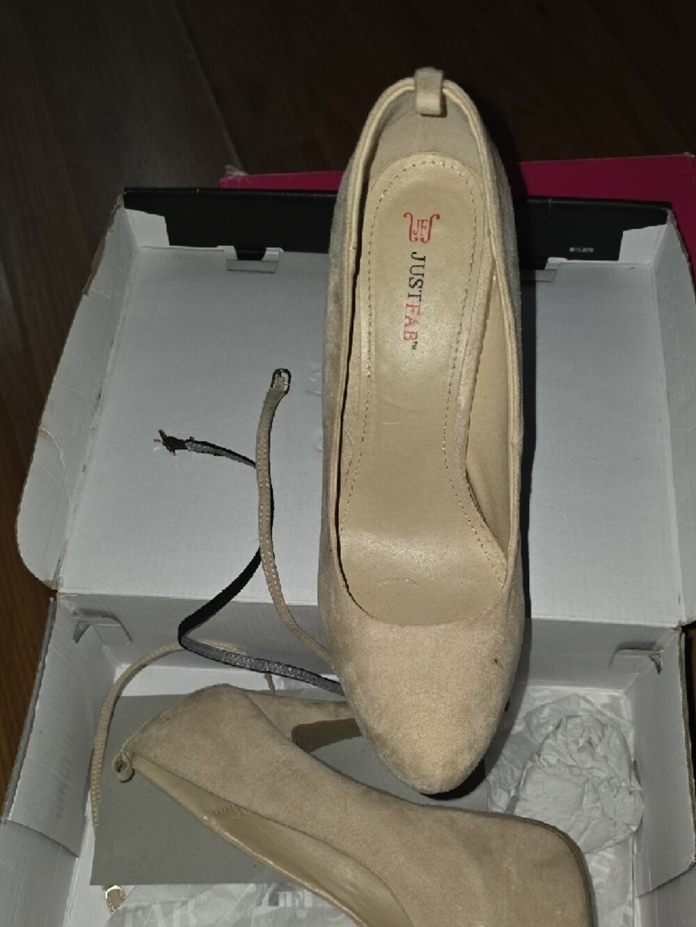 JustFab Taupe Suede Platform Stiletto Heels with Ankle Strap - Picture 3 of 6